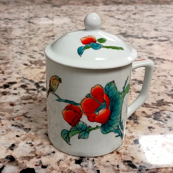Vintage Chinese Porcelain Tea/cofee Mug Cup with Lid - Picture 1 of 6